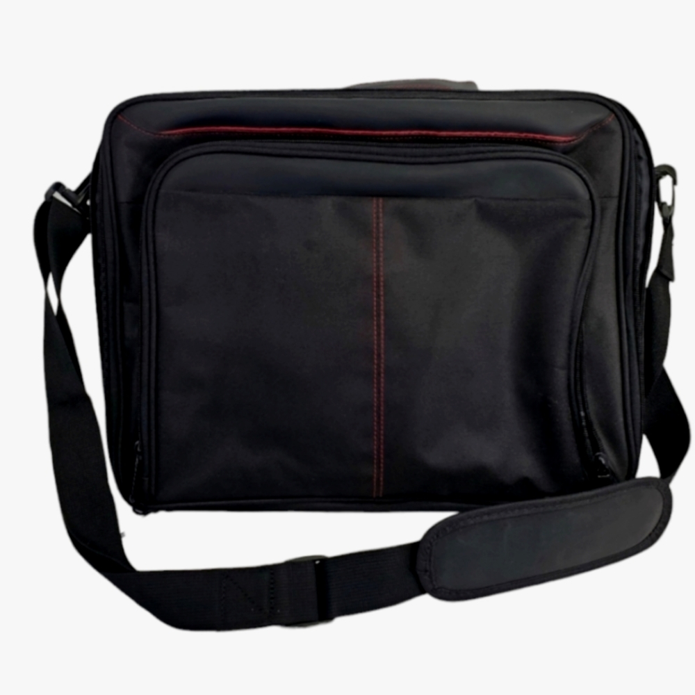 Labtop Travel Case Men's Shoulder/Crossbody/Handle Bag  Black With Red Trim